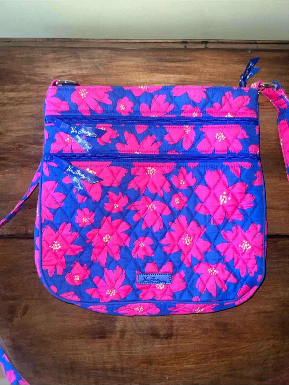Vera Bradley Blue Crossbody with Pink Floral Print